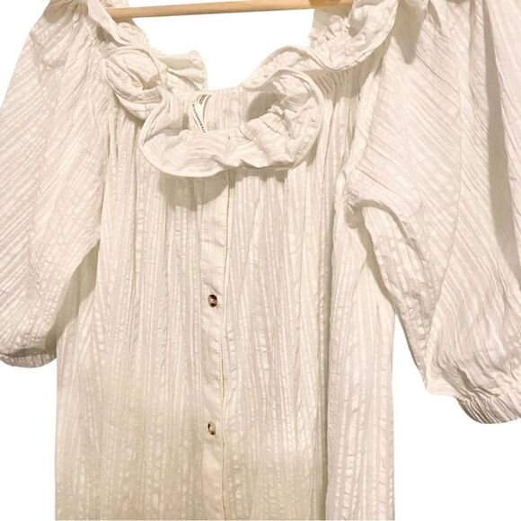 Anthropologie Ruffle Off-The-Shoulder Gauze Dress in White Size Medium - Picture 9 of 14